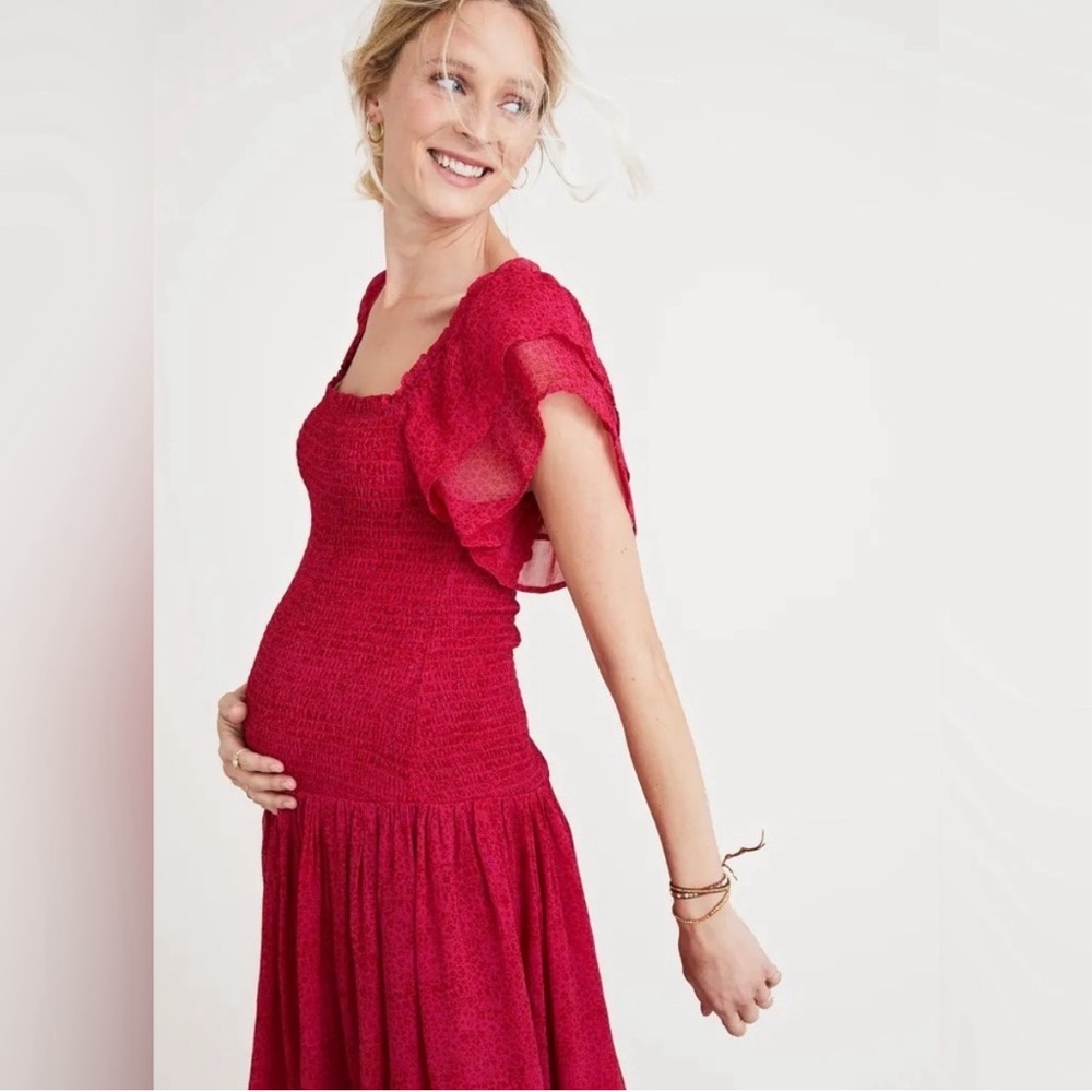 Hatch Maternity Dress Size 1 Small Spring Summer Smocked Pink Red Fuchsia S